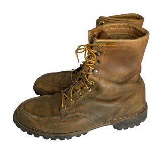 Vintage Herman Leather Work Boots Brown Lace-Up Men Vibram Lug Sole 7-7.5 USA